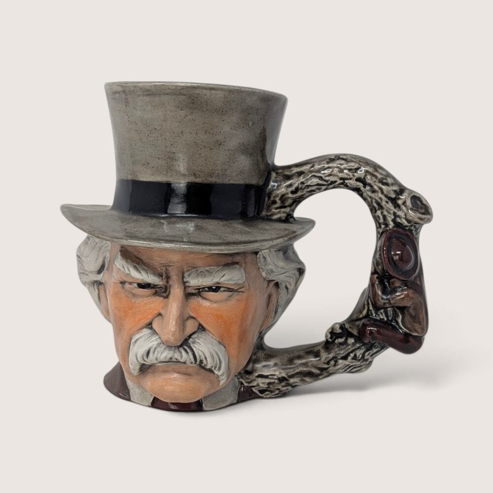 Vintage 1970s Handpainted Ceramic Mark Twain Character Mug